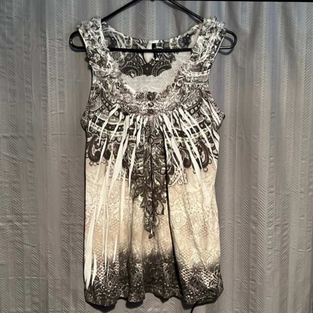 *Clearance* Espresso Ruffled Neck Tank Top